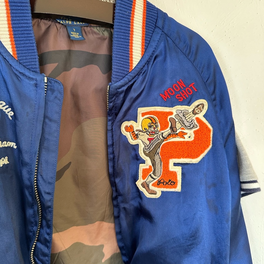 Rare POLO Ralph Lauren Blue Satin Varsity Letterman Jacket Boys 6/7 - Picture 8 of 14